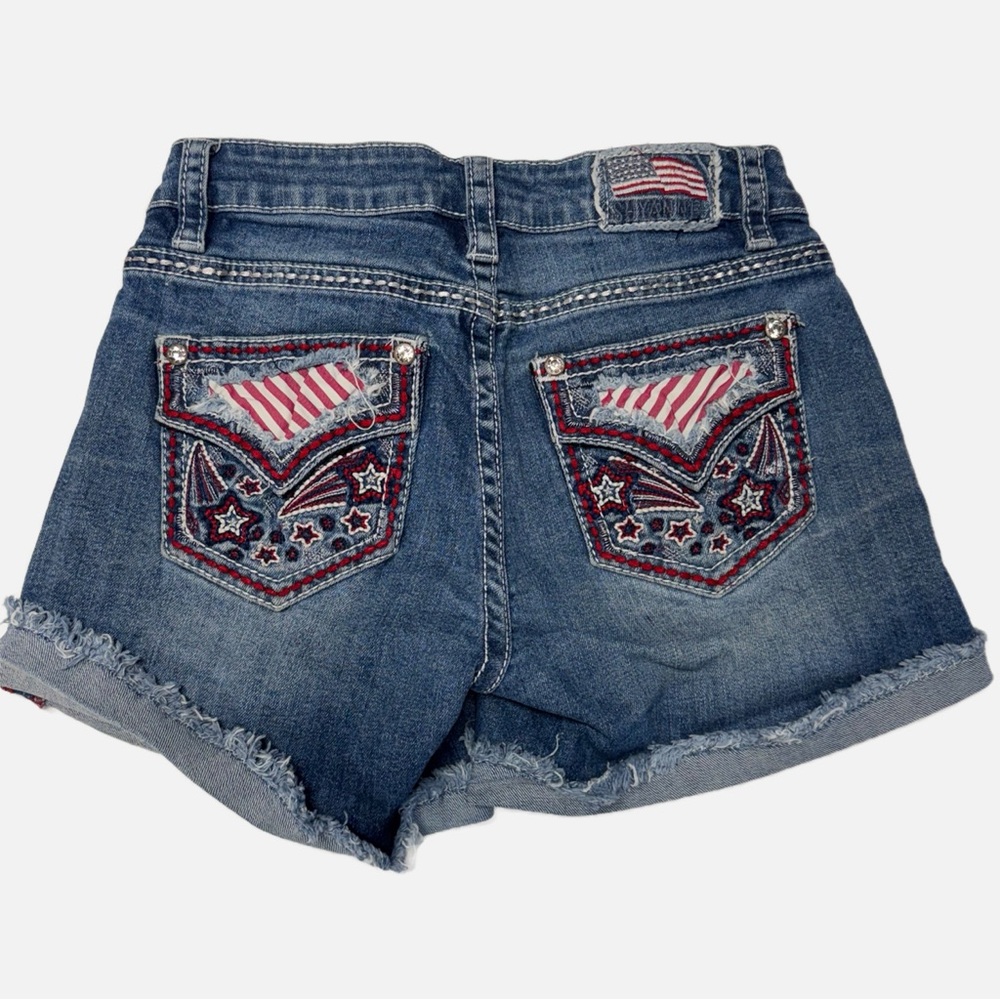 Shyanne Blue Jean Shorts with Red and White Accents